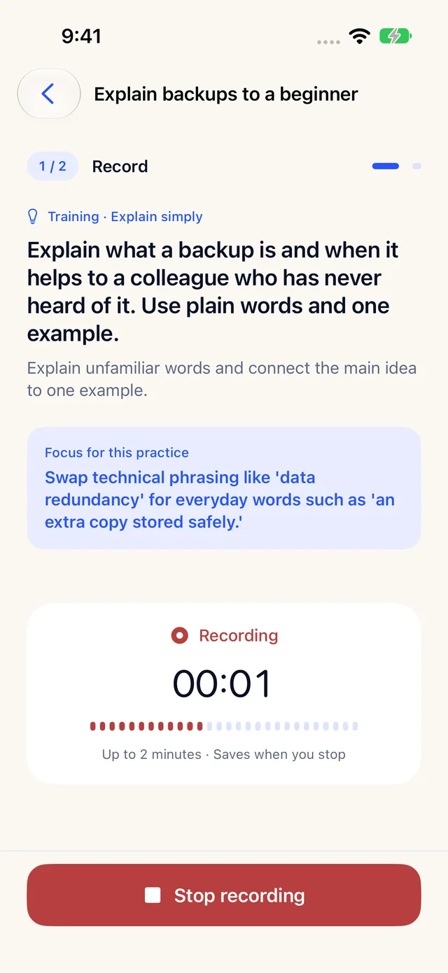 Recording again with the previous feedback goal in view